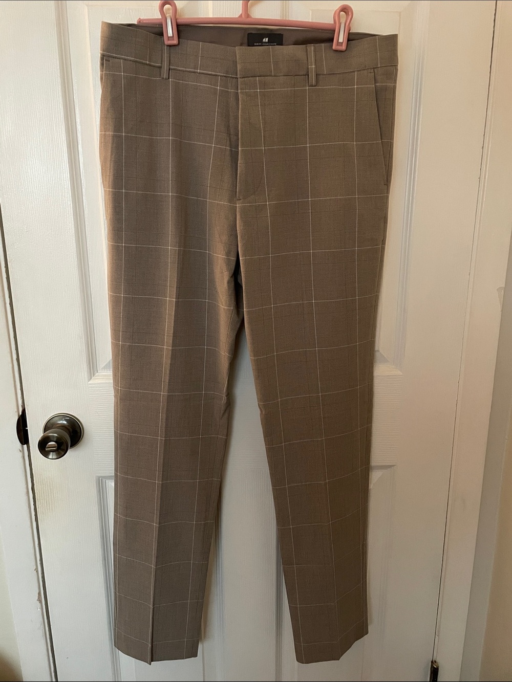 H&M Men's Brown Windowpane Dress Pants